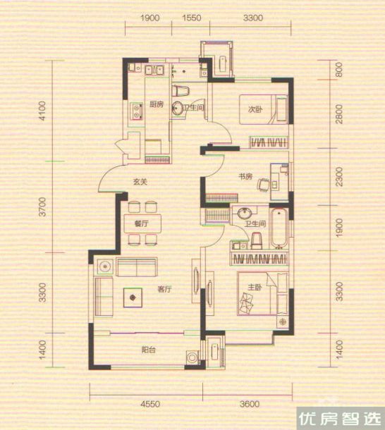 建面建筑面积：约88平米