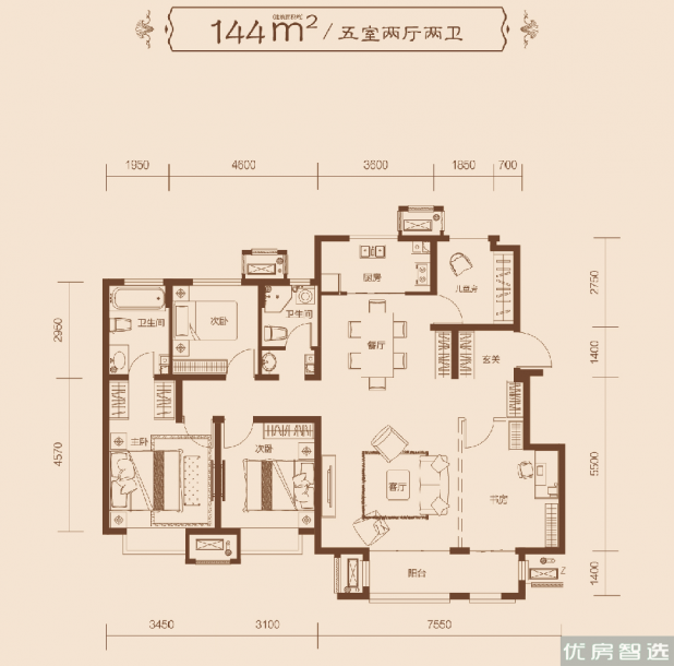 建面建筑面积：约144平米