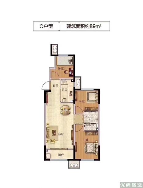 建面建筑面积：约89平米