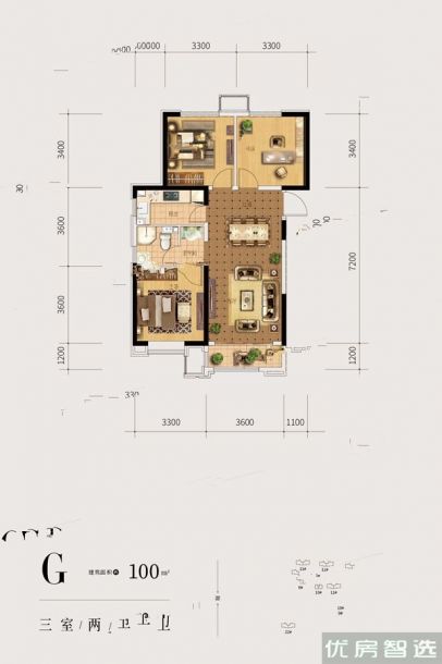 建面建筑面积：约100平米