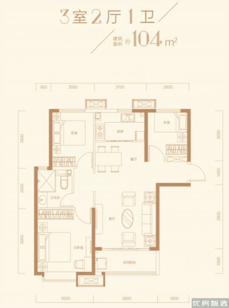 建面建筑面积：约104平米