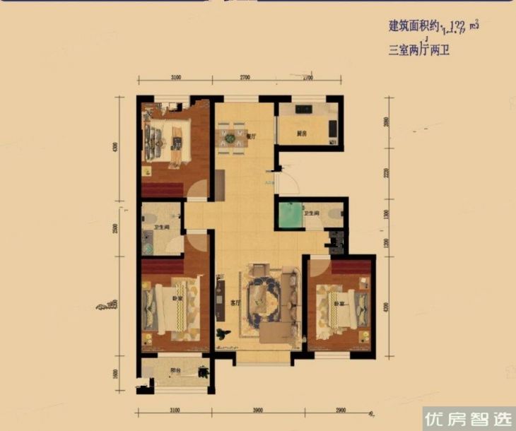 3室2厅2卫建面0