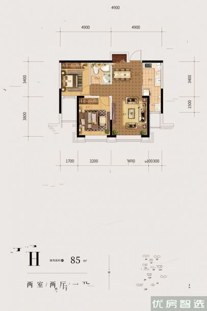 建面建筑面积：约85平米