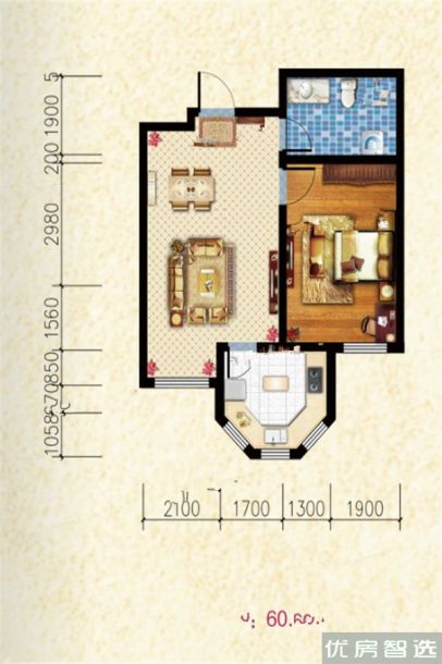 建面建筑面积：约60平米