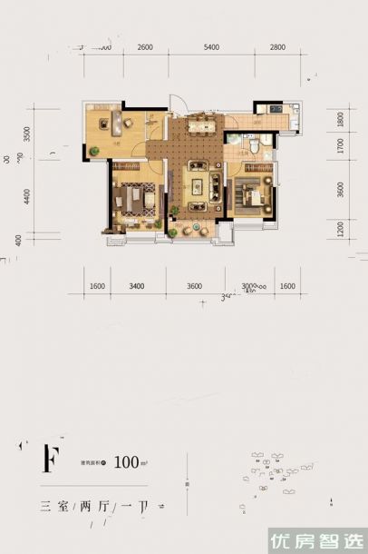 建面建筑面积：约100平米