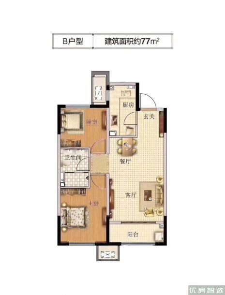 建面建筑面积：约77平米