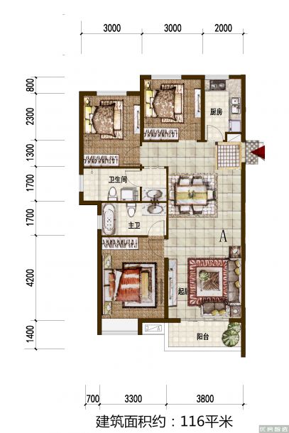 建面建筑面积：约116平米