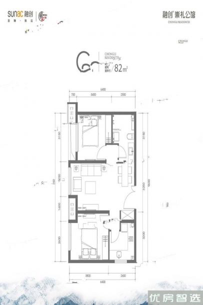 建面建筑面积：约82平米