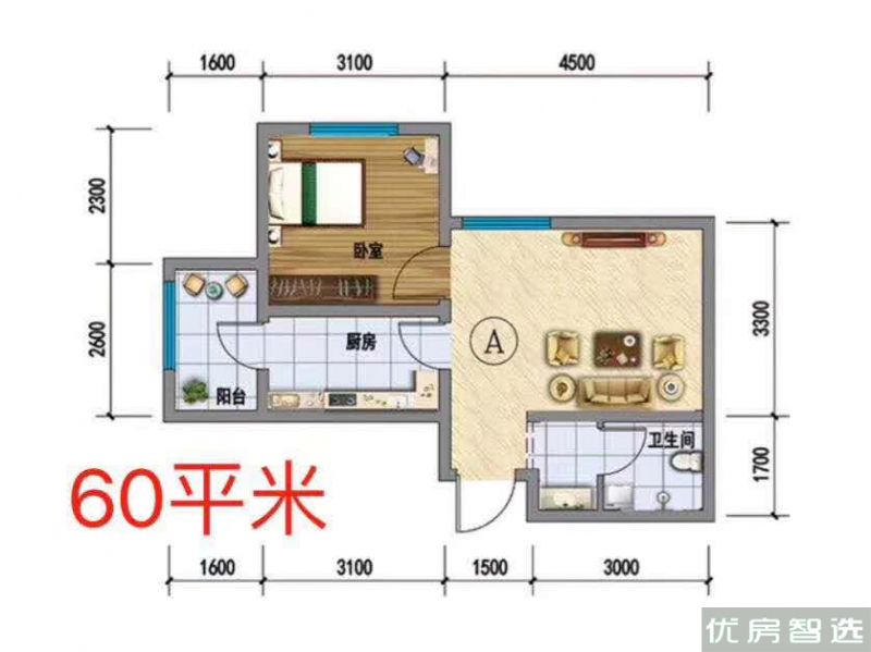 建面建筑面积：约60平米