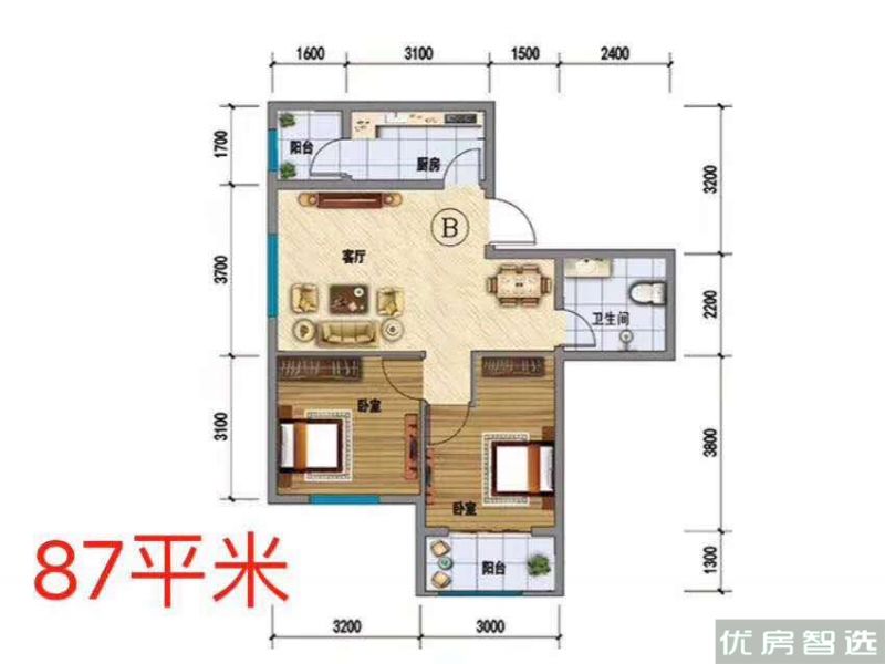 建面建筑面积：约87平米