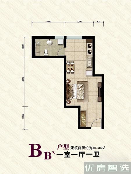 建面建筑面积：约38平米