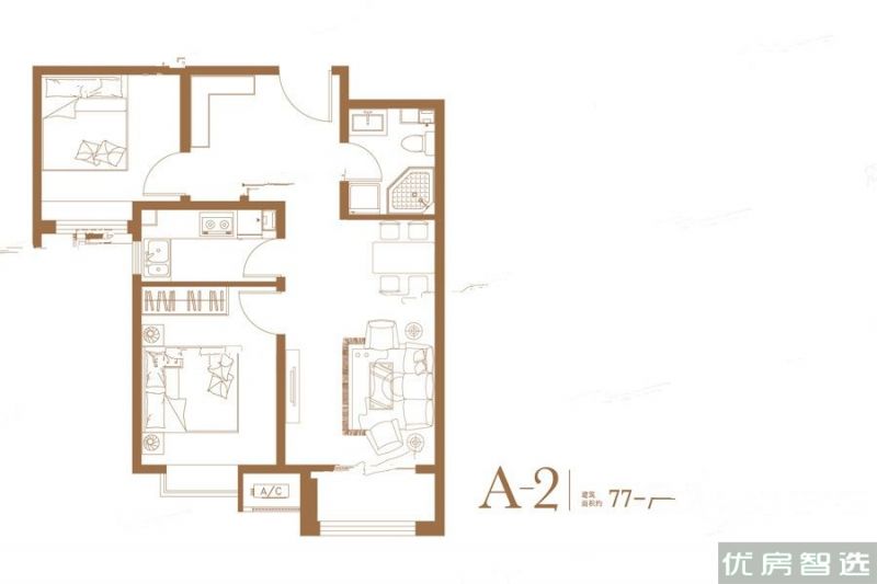 建面建筑面积：约77平米