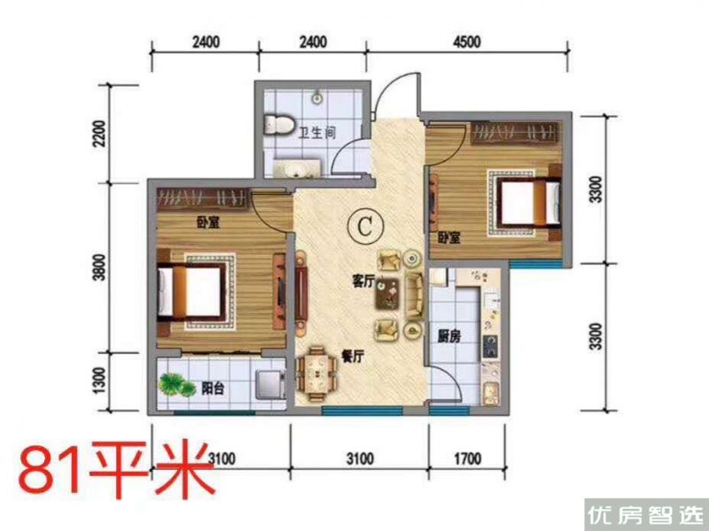 建面建筑面积：约81平米