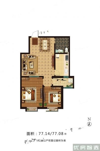 建面建筑面积：约77平米