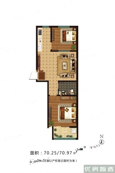 建面建筑面积：约70平米