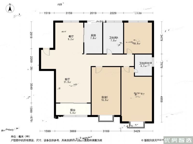 3室2厅2卫建面0