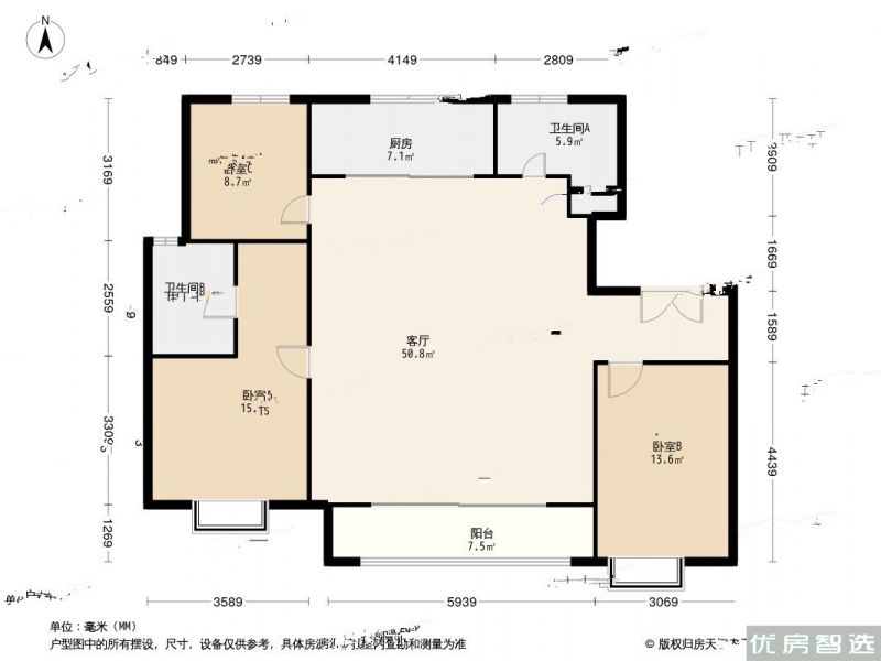 3室2厅2卫建面0