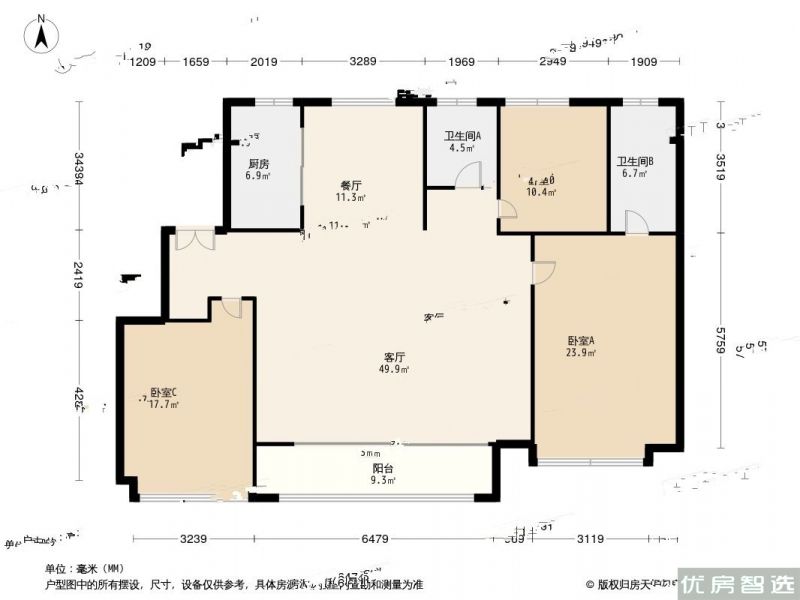 3室2厅2卫建面0